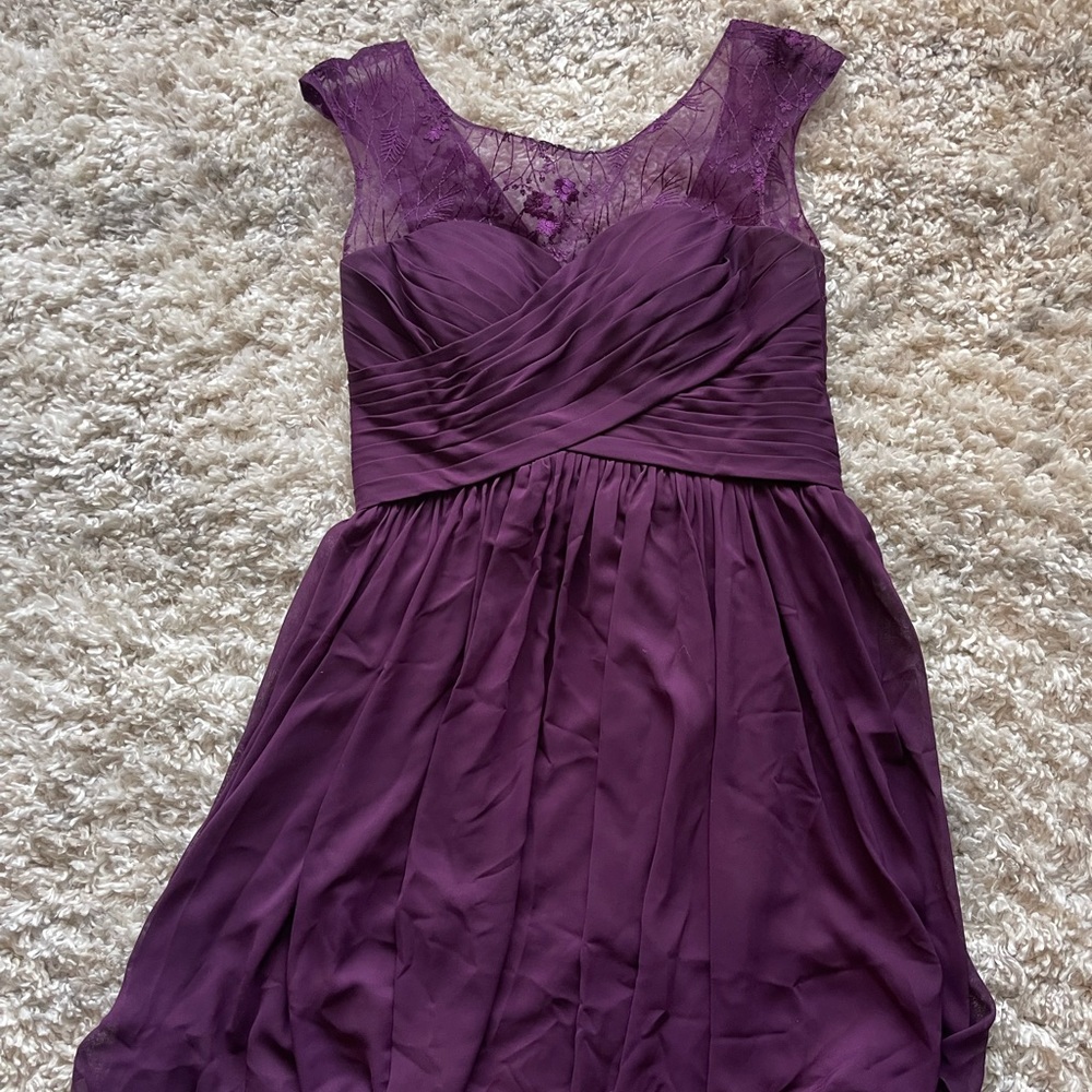 Azazie Plum Knee Length Bridesmaid Dress